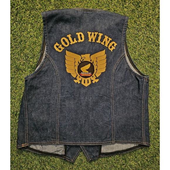 Vintage HONDA Gold Wing Denim Lee Vest Mens Large Riders Club Snap Patch - Picture 6 of 7